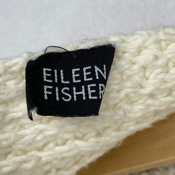 EILEEN FISHER Sweater OS Ribbed Chunky Cape Poncho Shawl One Button Off White - Picture 5 of 11